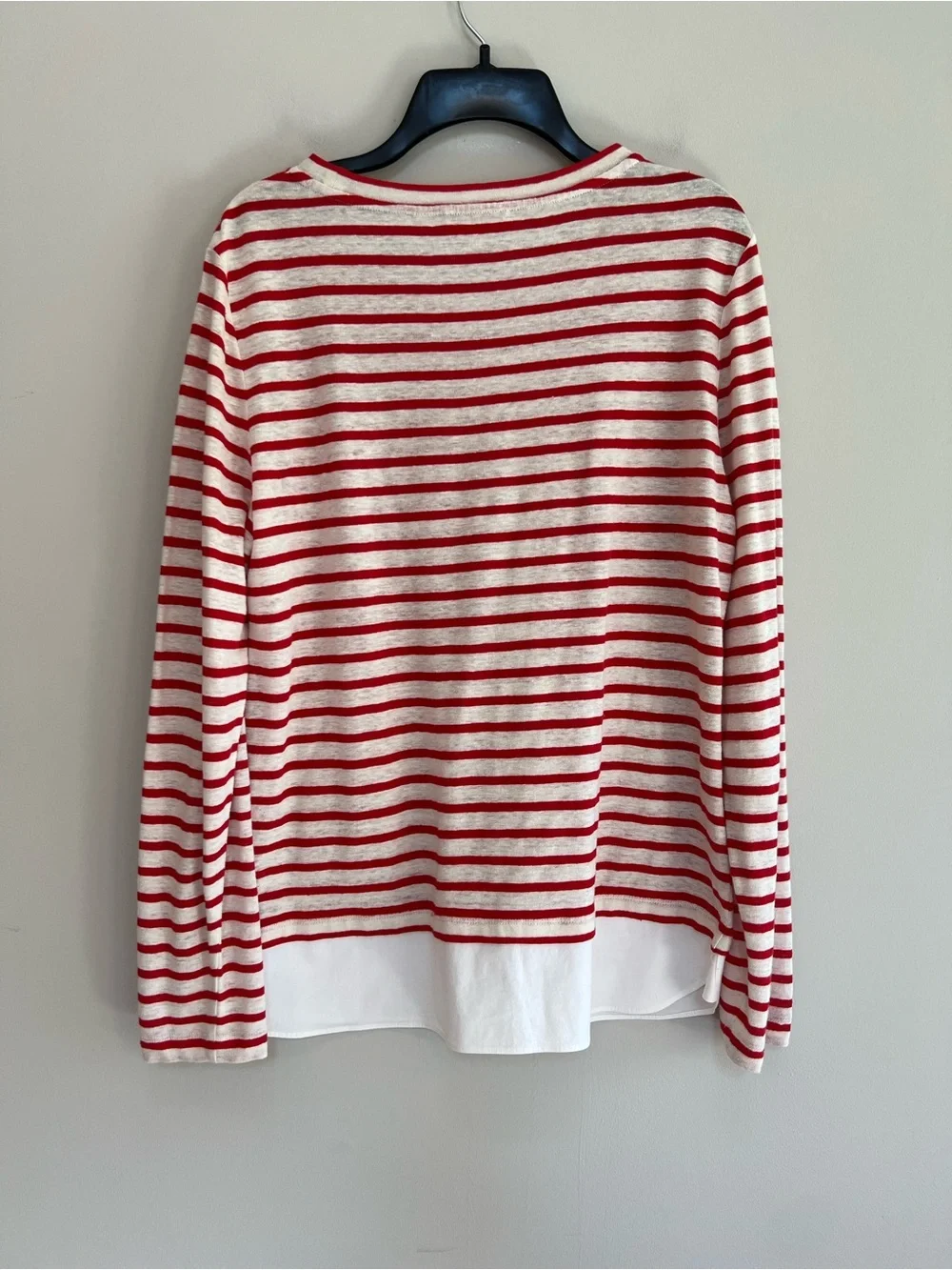 Tory Burch Res Striped Linen Jersey Long Sleeved Crew Neck Pullover, size Large